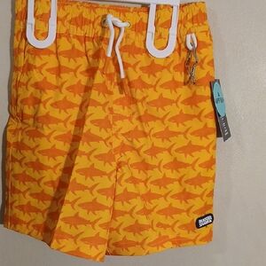 Rugged Shark Kids Bright Orange Shark Pattern Swim Shorts